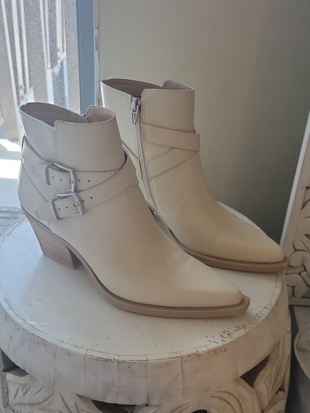 Dolce Vita Women's Cream Ankle Boots with Buckle Detail